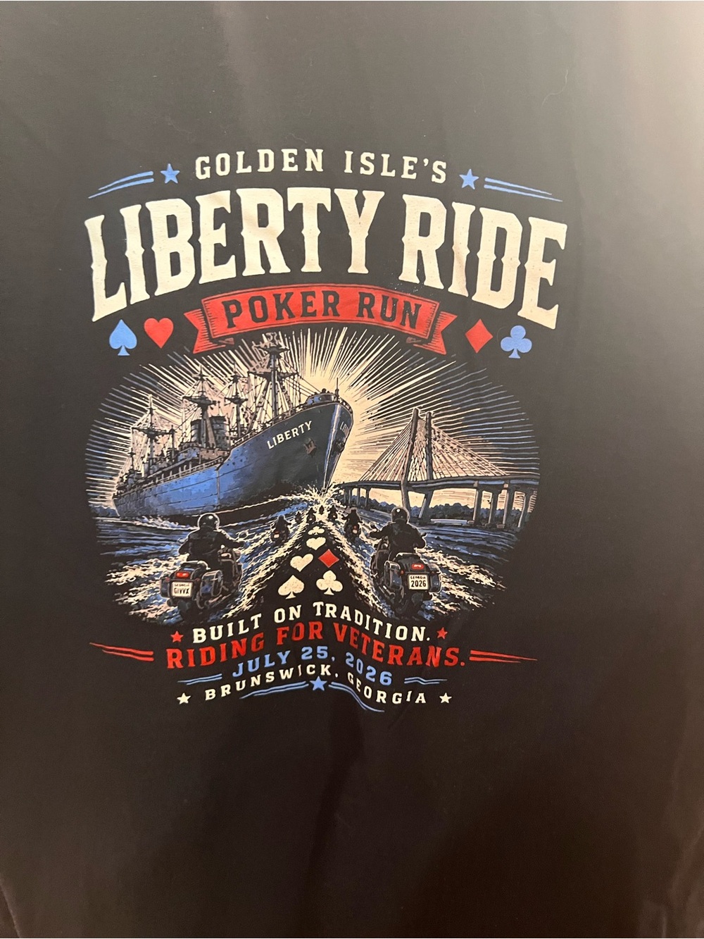 Liberty Golden Isle Ride Poker Run Tee - Black with Red & Blue Accents